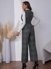 Mulvari Kẻ sọc Thắt lưng Bộ đồ Áo vest Và Quần Bộ - Màu xanh lam - Xem 2