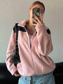 DAZY Chaqueta Con Cierre De Cremallera Y Bloques De Color - Rosa - Ver 2