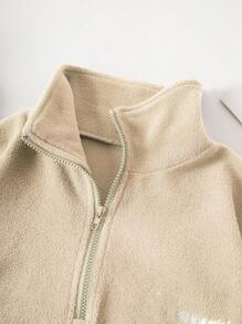 INAWLY Women's Drop Shoulder Velvet Sweatshirt - Apricot - View 4