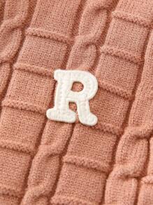 嬰兒女孩字母圖案條紋邊針織外套 - 紅色 - 查看 4