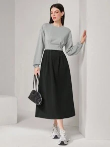 Seusyu Women's Drop Shoulder Color Block Dress - Multicolor - View 5