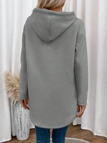 EMERY ROSE Hooded Sweatshirt With Embellished Details, Kangaroo Pocket And Drawstring - Grey - View 3