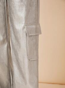 SHEIN Unity Pantalones metalizado con bolsillo con solapa