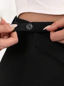 SHEIN 孕婦素色可調節腰圍緊身打底褲 - 黑色 - 查看 6