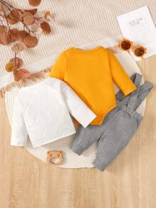 男嬰標語圖案連身背心&背帶褲&外套 - 彩色 - 查看 2