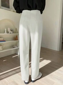 DAZY Casual Business Style Solid Color Tapered Pants Women Dress Pants - White - View 2