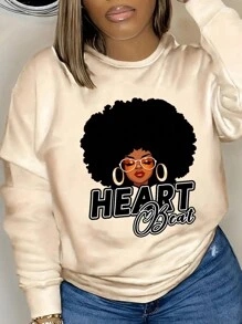 Calvaya Hơn Đồ họa Hình & Chữ cái Thả vai Áo nỉ - Màu Khaki - Xem 1