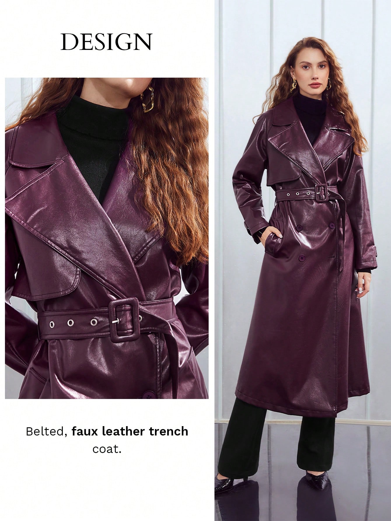 BELTED PU LEATHER TRENCH COAT｜Motf