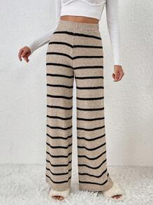 SHEIN LUNE Women's Leisure Knitted Trousers - Khaki - View 1