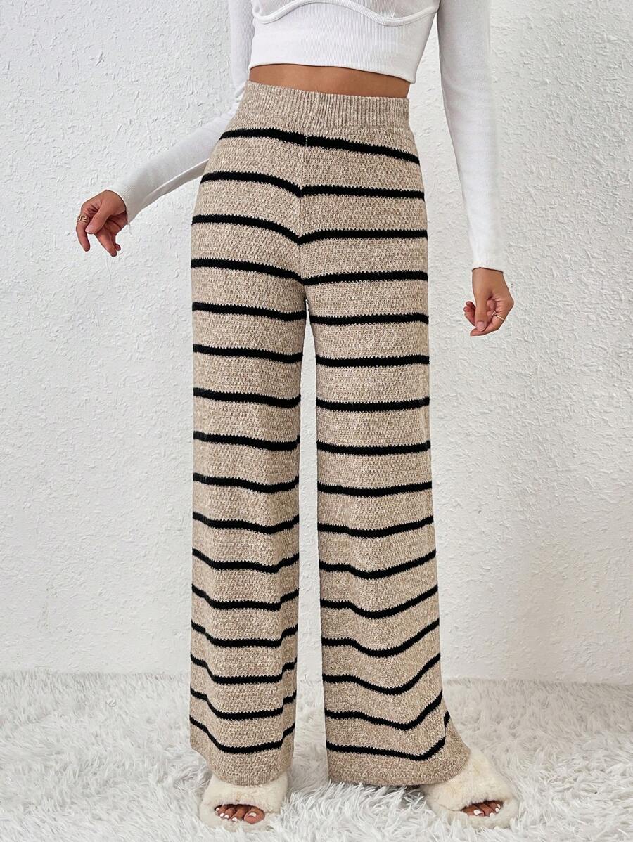 SHEIN LUNE Women's Leisure Knitted Trousers - Khaki - View 1