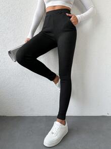 EURMUSE Slant Pocket Skinny Pants - Black - View 5