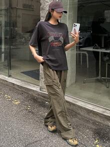 Dazy Star Ladies' Short Sleeve T-shirt With Letter & Car Pattern - Grey - View 5