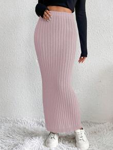 SHEIN Essnce Falda De Suéter De Punto Acanalado Para Mujer - Rosa - Ver 5