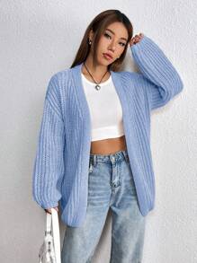 SHEIN Unity Solid Color Drop Shoulder Cardigan - Blue - View 5