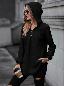 SHEIN LUNE Hoa Mô hình Tay áo dài Áo nỉ có mũ - màu đen - Xem 5