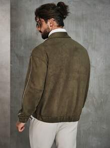 Manfinity Homme 寬鬆男款反光字母刺繡落肩夾克 - 綠色 - 查看 2