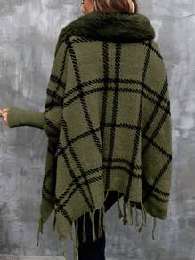 SHEIN Clasi 格紋邊角釦領休閒針織外套 - 軍綠色 - 查看 2