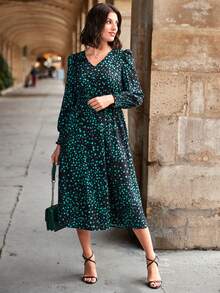 SHEIN Clasi In vết tròn Polka Hem cao-thấp Tách Đầm - Nhiều màu - Xem 3