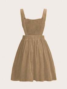 SHEIN Qutie Plus Cartoon Embroidered Overall Dress - Apricot - View 2