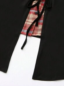 SHEIN LUNE Hơn In kẻ sọc Eo dây rút 2 trong 1 hàng đầu - màu đen - Xem 3