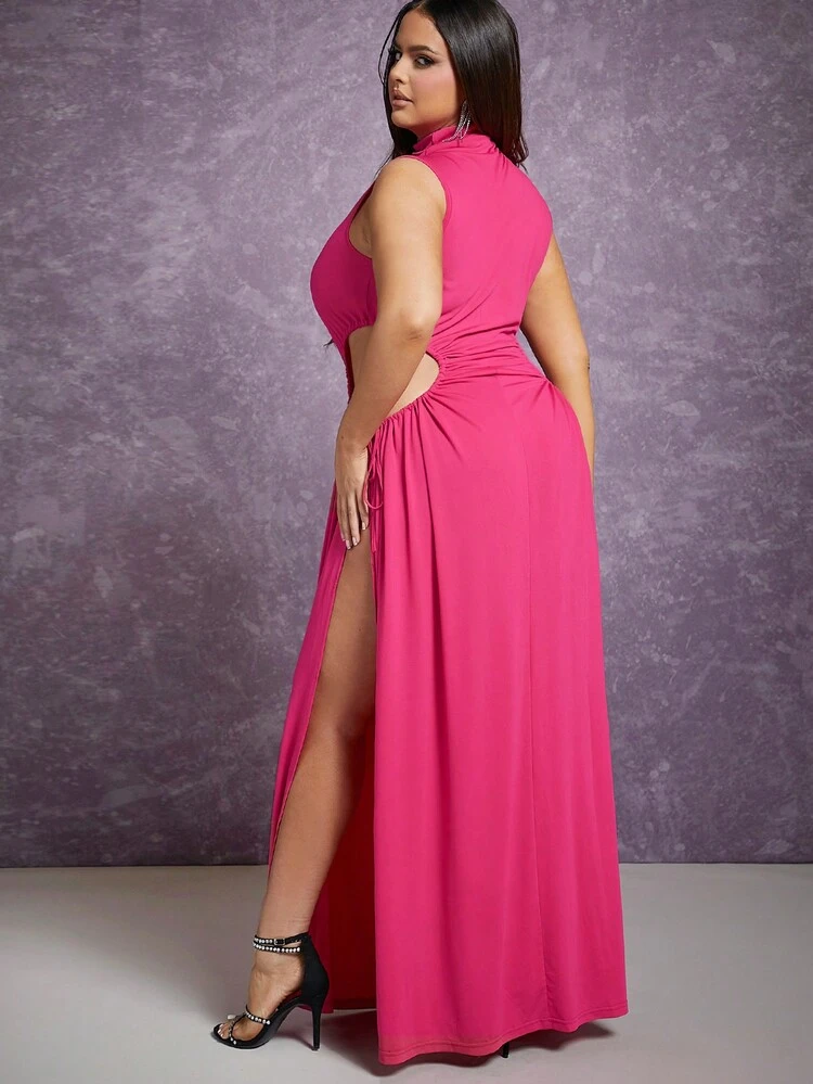 Plus High Neck Cut Out Split Dress