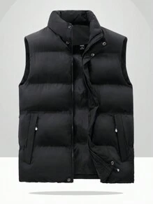 Manfinity Homme 男士拉鍊鬆身羽絨背心外套 - 黑色 - 查看 1