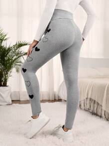 SHEIN Maternity Love Print Adjustable Waist Leggings