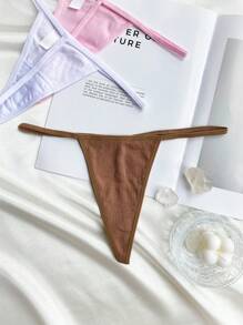 3件套女士纯色无缝性感丁字裤 - 彩色 - 查看 3