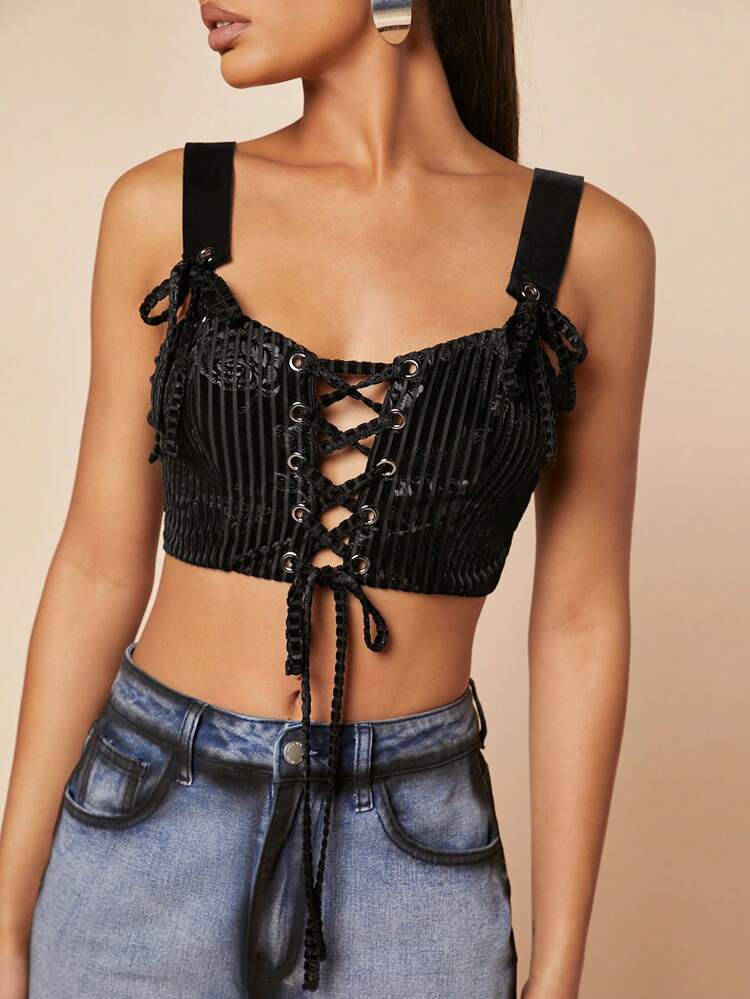 Grommet Lace Up Front Crop Top