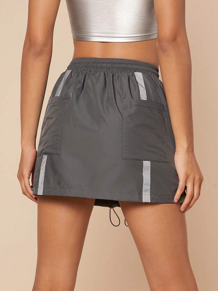 Drawstring Contrast Tape Cargo Skirt