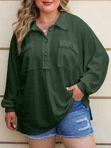 帶翻轉口袋的加大碼運動衫 - 綠色 - 查看 3