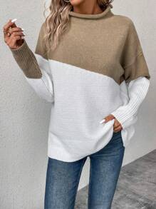 SHEIN LUNE Jersey De Mujer Con Jirones De Tela Y De Cuello Redondo - Caqui - Ver 3