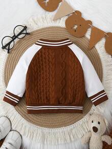 SHEIN Đứa bé trai Đồ họa chữ cái & Gấu Tay Raglan Sọc trang trí Áo khoác Đại học - Nhiều màu - Xem 2