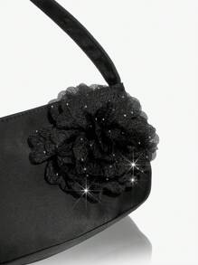 SHEIN SXY Women's Black Simple Multifunctional Flower Decorated Armpit Bag - Black - View 5