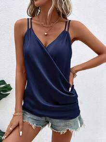 SHEIN Clasi Solid Cami Top - Navy Blue - View 3