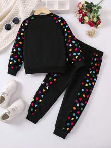 Sparklyn 少女心印花拉彎袖運動衫和褲子套裝 - 黑色 - 查看 2