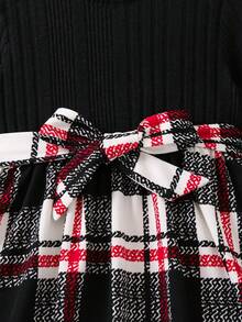 SHEIN 幼兒女童格紋束帶連身裙 - 彩色 - 查看 6