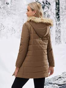 SHEIN Maternity Hooded Jacket With Collar - Brown - View 2