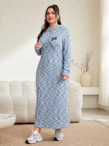 Mulvari Kích thước lớn Nhuộm buộc áo có mũ Dây rút Đầm Với Vá chữ cái - Màu xanh lam - Xem 3