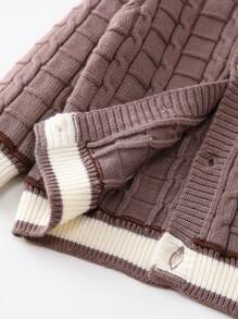 Đứa bé trai Thư được vá Sọc trang trí Nút Lên Áo len Mở - Lạc đà - Xem 6