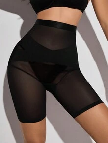 網紗透視塑身褲 - 黑色 - 查看 1