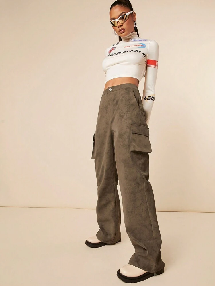 Tie Dye Flap Pocket PU Leather Cargo Pants