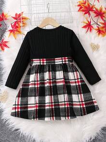 SHEIN 幼兒女童格紋束帶連身裙 - 彩色 - 查看 2