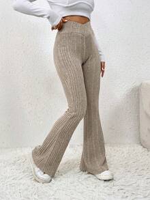 SHEIN Essnce High Waist Flare Leg Pants - Apricot - View 4