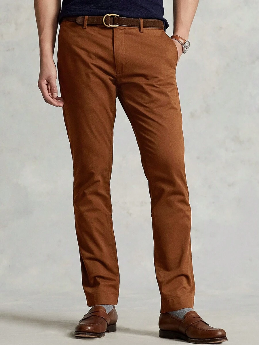 Manfinity Mode Men's Zipper Fly Solid Color Suit Pants, Belt Not Included - Brown - View 1