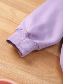 SHEIN 青少年女孩標語圖案落肩袖套頭衫&緊身打底褲 - 紫色 - 查看 5