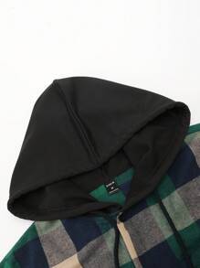 Manfinity Roghcode 男士連帽抽繩格紋長袖襯衫 - 軍綠色 - 查看 5