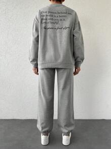 EURMUSE Drop Shoulder Sweatshirt & Sweatpants - Grey - View 2
