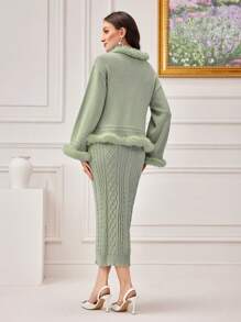 Modelyn 女士兩件式毛衣套裝 - 綠色 - 查看 2