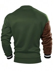 Manfinity Homme Loose Fit Men's Round Neck Pullover With Bear Embroidery - Army Green - View 2